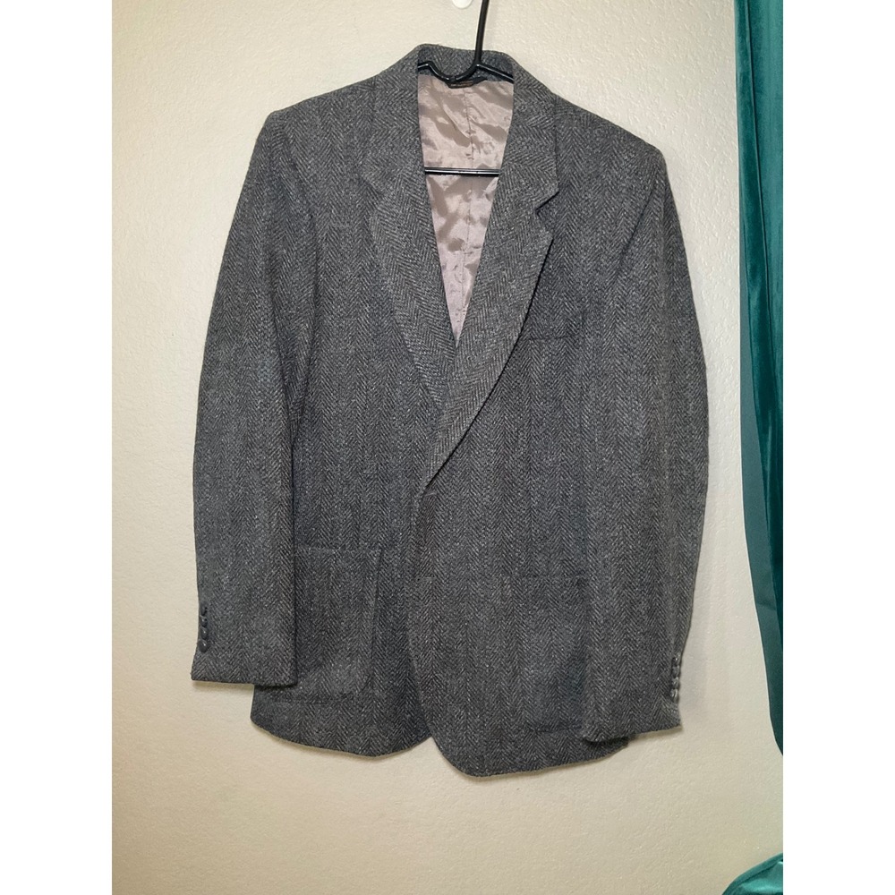 Cotler Mens Gray Herringbone Windowpane Wool Blend Blazer Sport Coat 40 Long